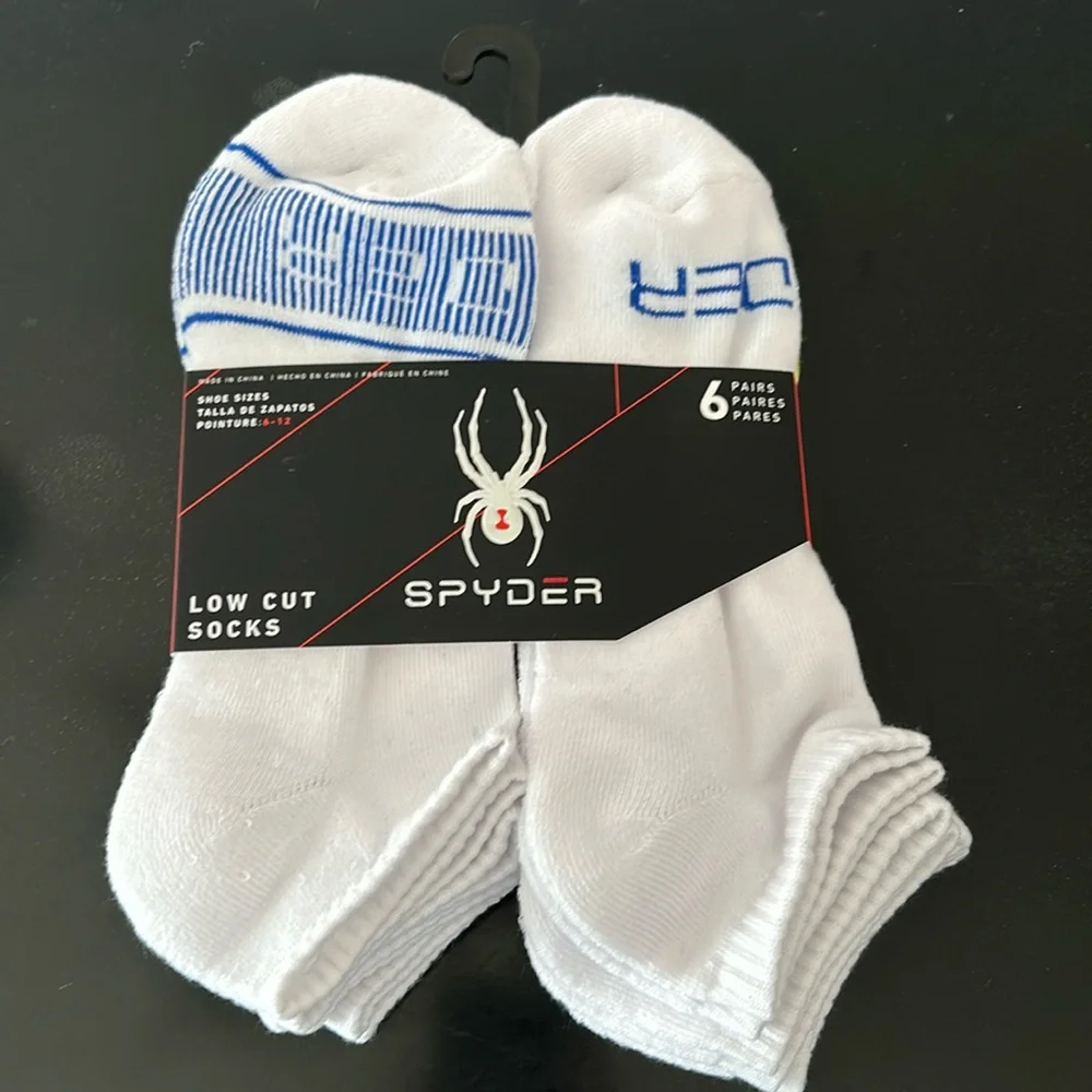 NWT Spyder Men's Low Cut Athletic Socks 6-Pack White Blue Size 6-12
